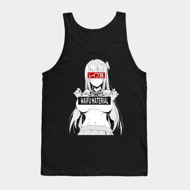 Waifu Material Lewd Ecchi Ahegao Busty Babe Anime Girl Tank Top by Dokey4Artist